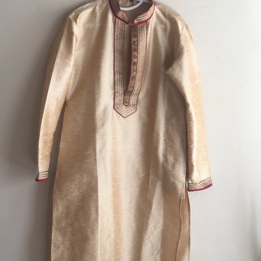 Kids Cream Ethnic Kurta Dress with Red Trim